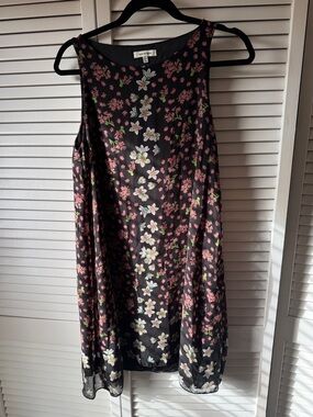 Max Studio Black Floral Slip Dress with Pink & White Blooms